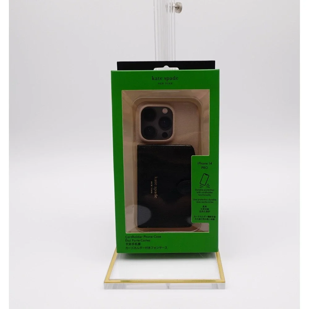 Kate Spade Morgan Colorblocked iPhone 14 Pro Cardholder Case Beige Black NIB